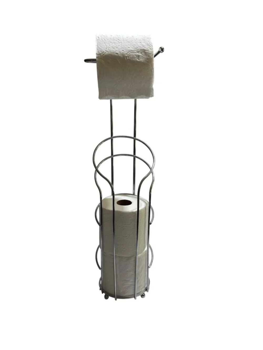 Freestanding Toilet Paper Holder Dispenser Chrome Finish Holds Extra Rolls Metal